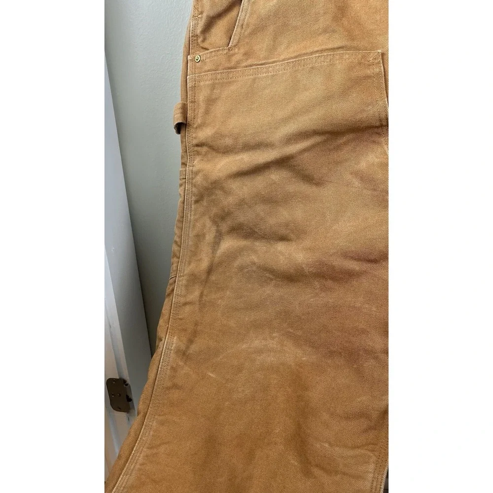 Carhartt Duck Bib Overalls Double Knee Canvas Mens 42 x 32 R01-M Tan Brown